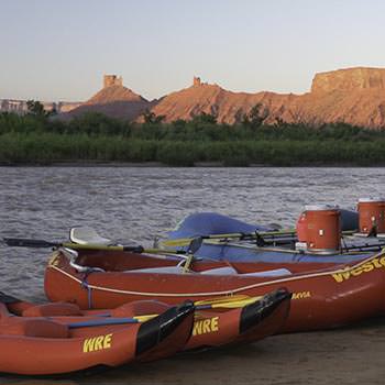 Rafts at sunrise on the Colorado River